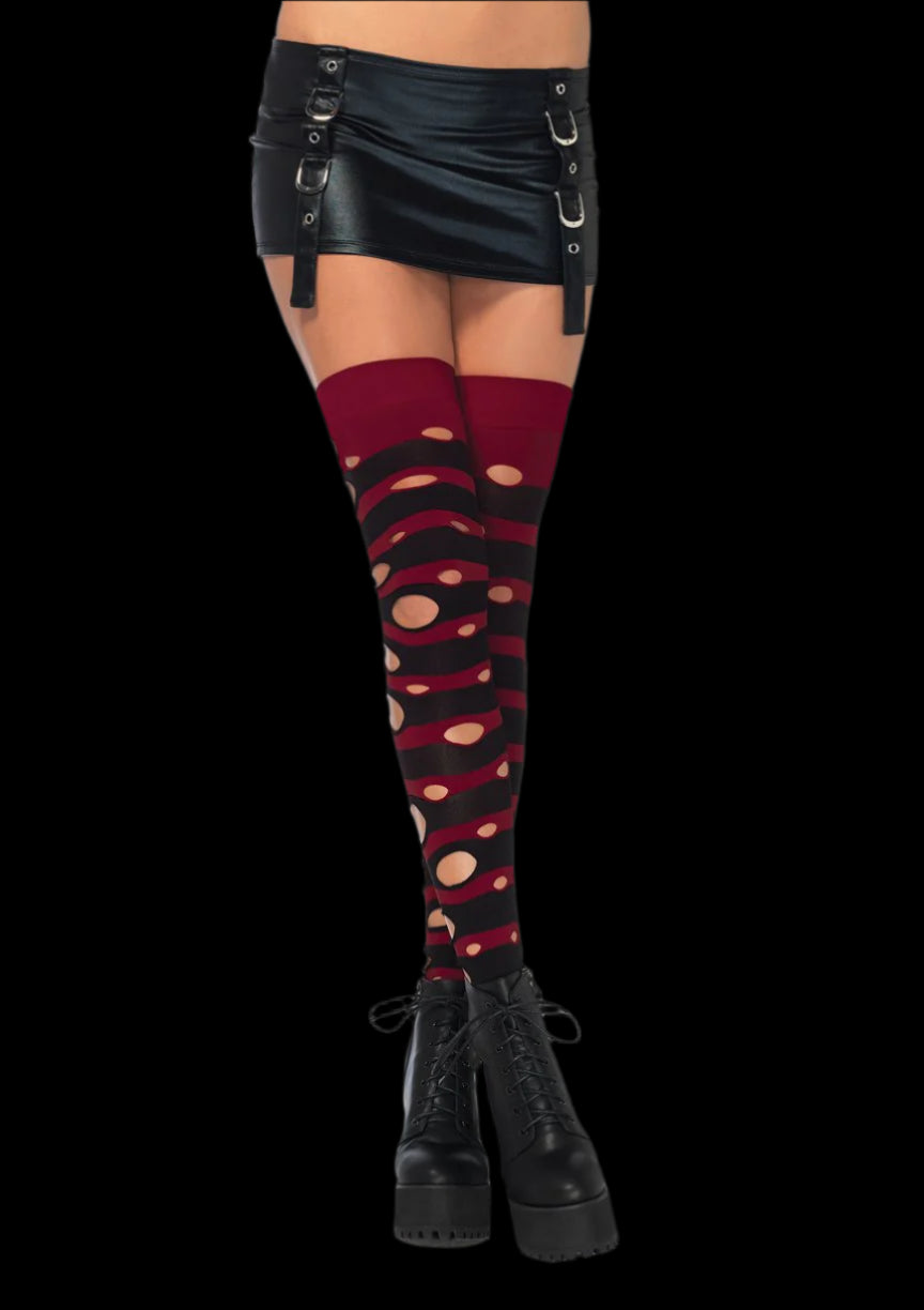 Distressed Striped Thigh Highs-Legwear & Socks-PANTIESANDPUMPS.COM