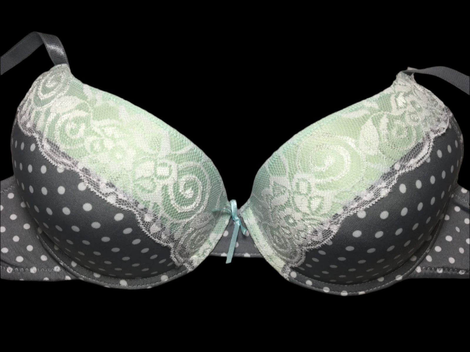Grey/Mint Lace Trim Bra-Lingerie-PANTIESANDPUMPS.COM