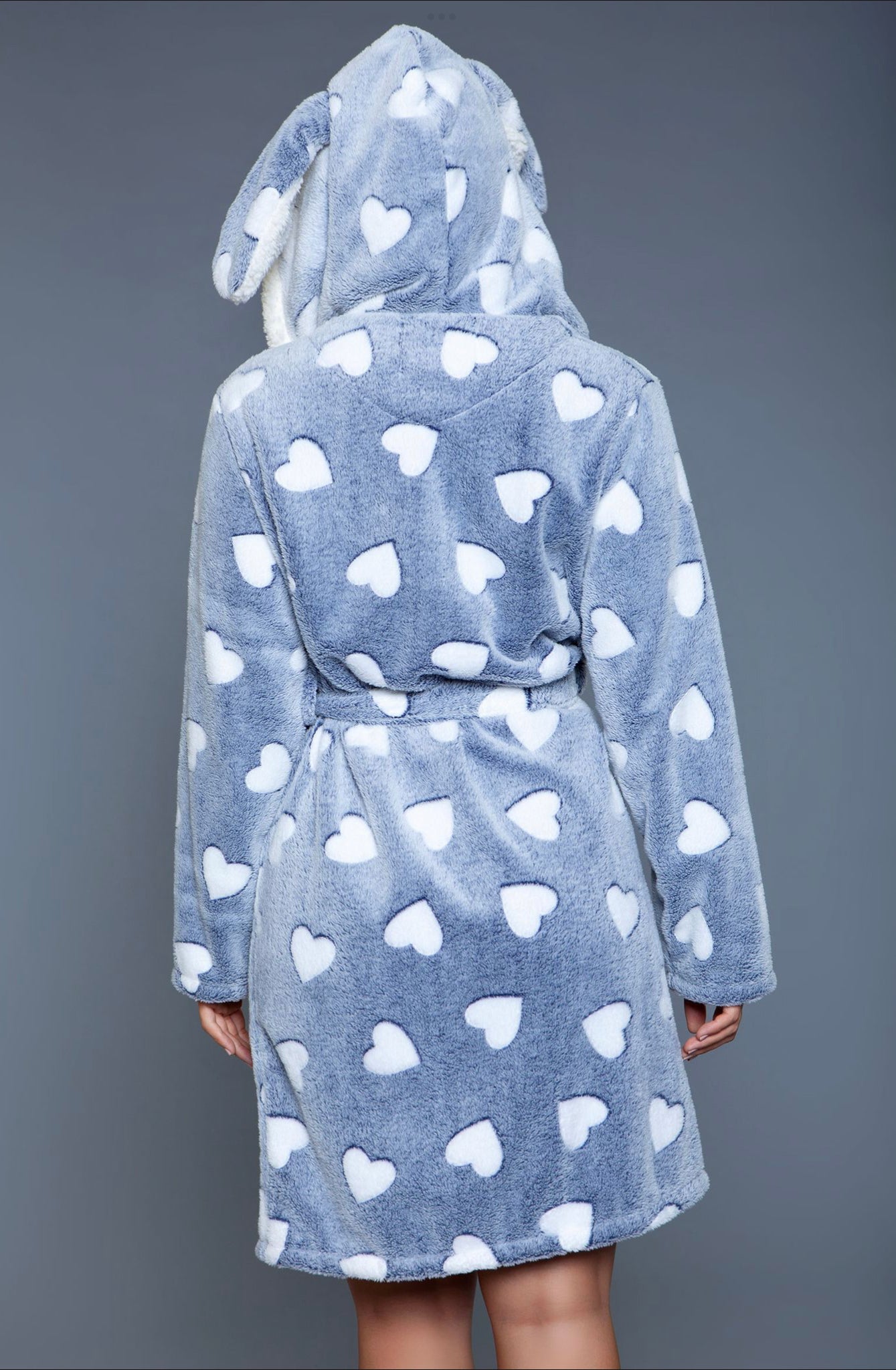 Heart Print & Bunny Ears Robe-Lingerie-PANTIESANDPUMPS.COM