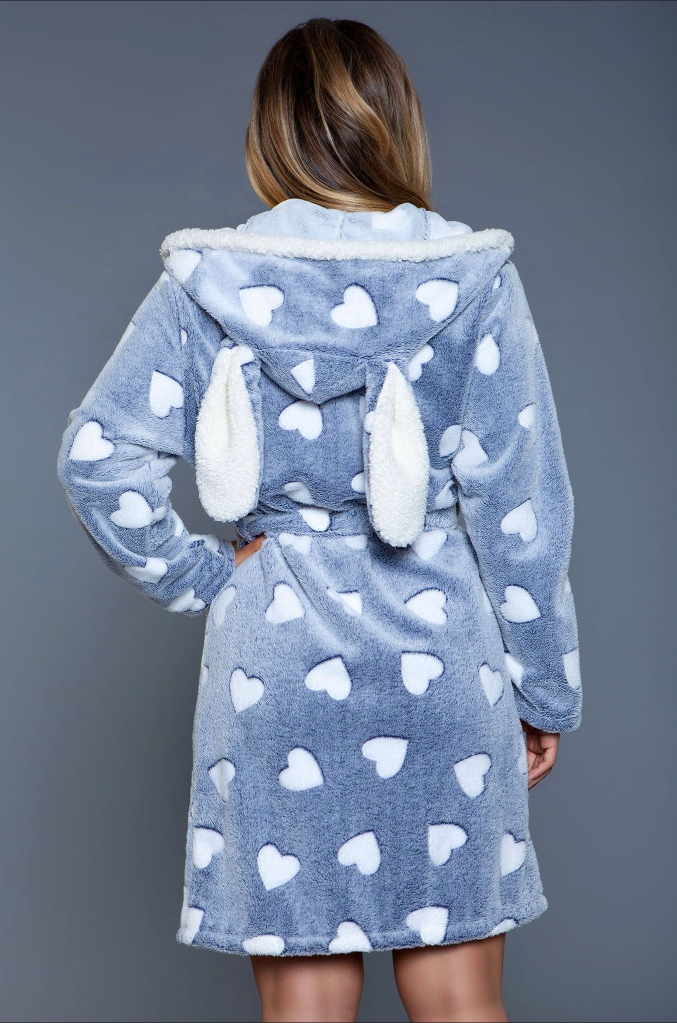 Heart Print & Bunny Ears Robe-Lingerie-PANTIESANDPUMPS.COM