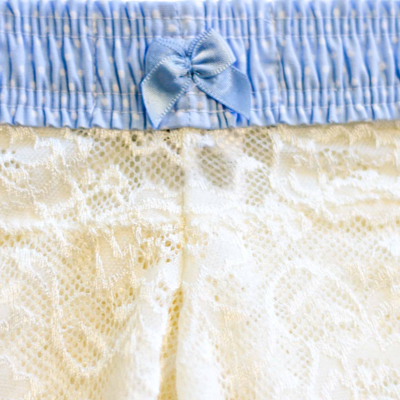Ivory Lace Boxers with Light Blue Dots Band-Lingerie-PANTIESANDPUMPS.COM