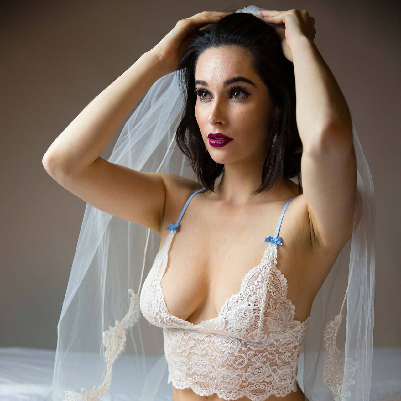 Ivory Lace Bralette Cami Light Blue Dot Straps-Lingerie-PANTIESANDPUMPS.COM