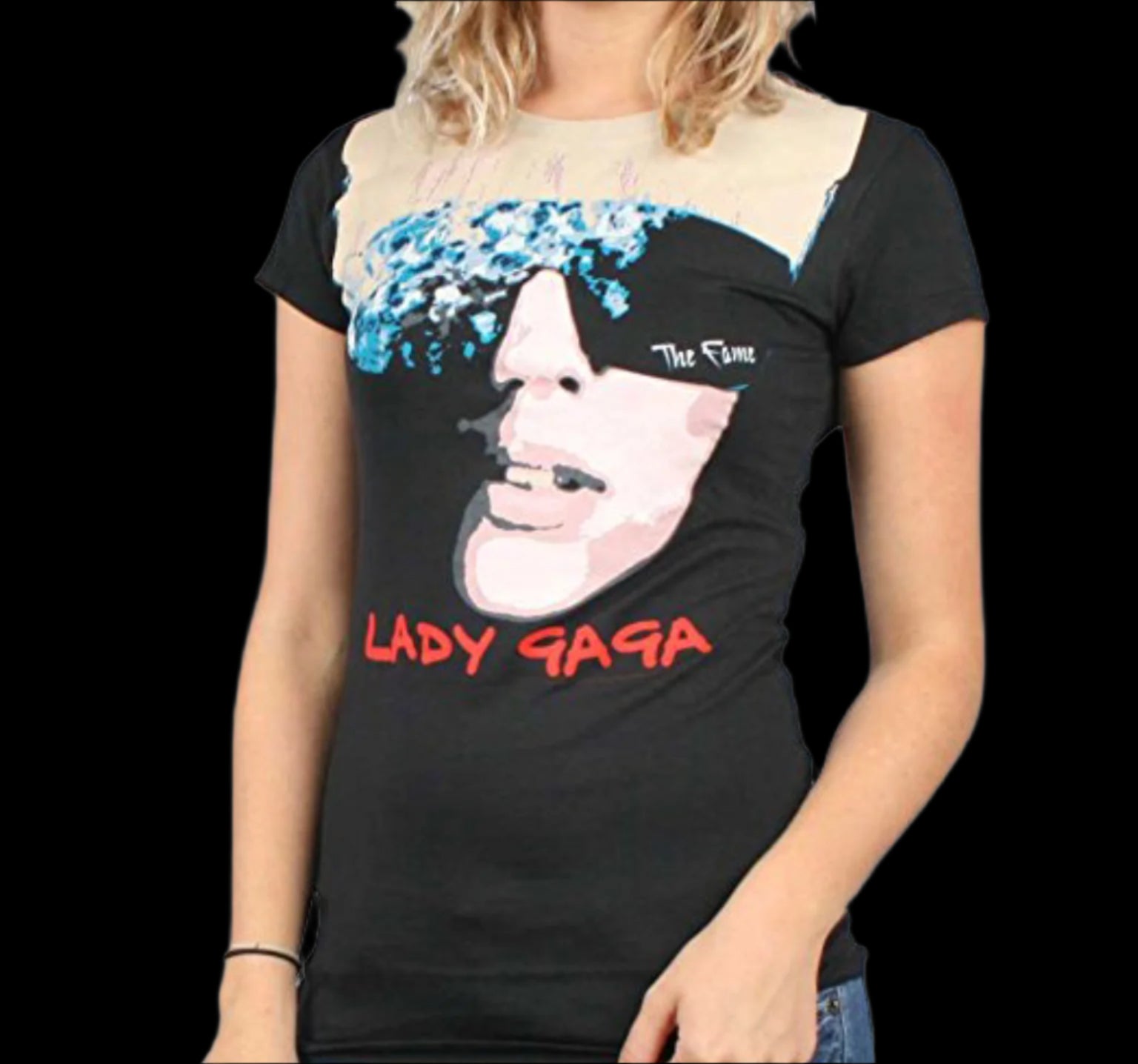 Lady Gaga Vintage Album Face Juniors T-Shirt-T-Shirts-PANTIESANDPUMPS.COM