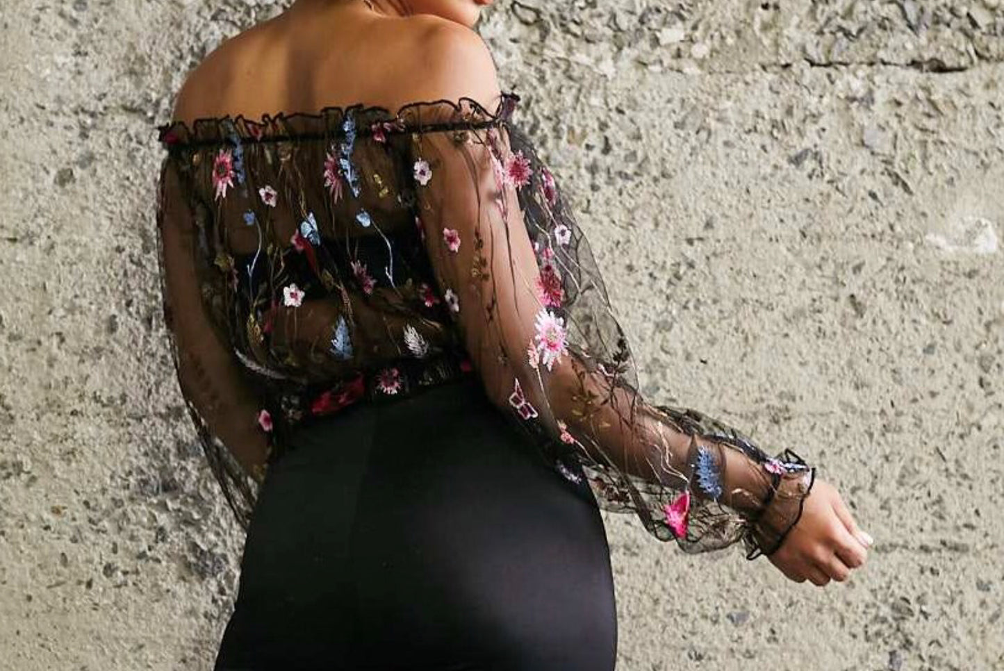 Off the Shoulders Sheer Crop Top-Shirts & Tops-PANTIESANDPUMPS.COM