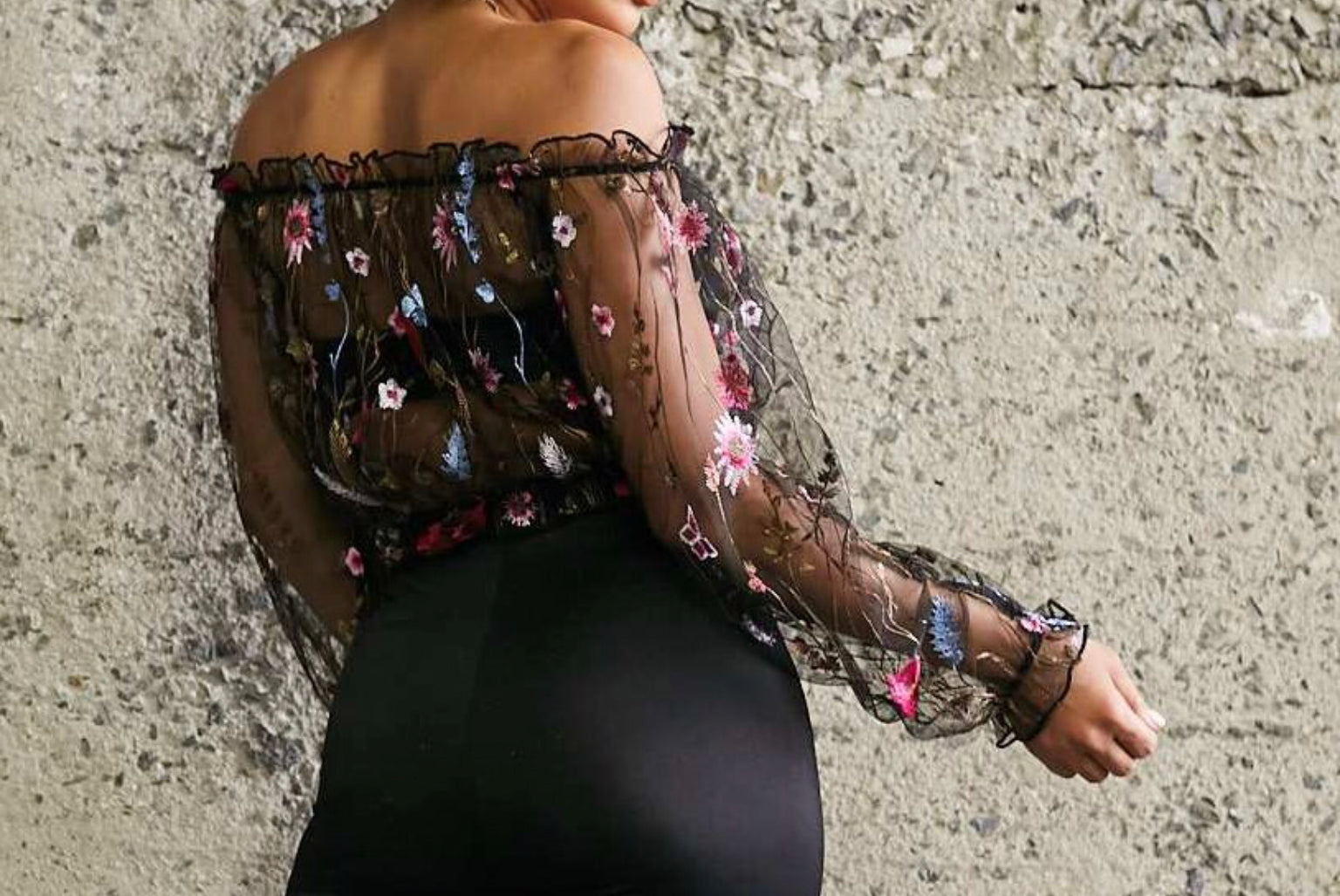 Off the Shoulders Sheer Crop Top-Shirts & Tops-PANTIESANDPUMPS.COM