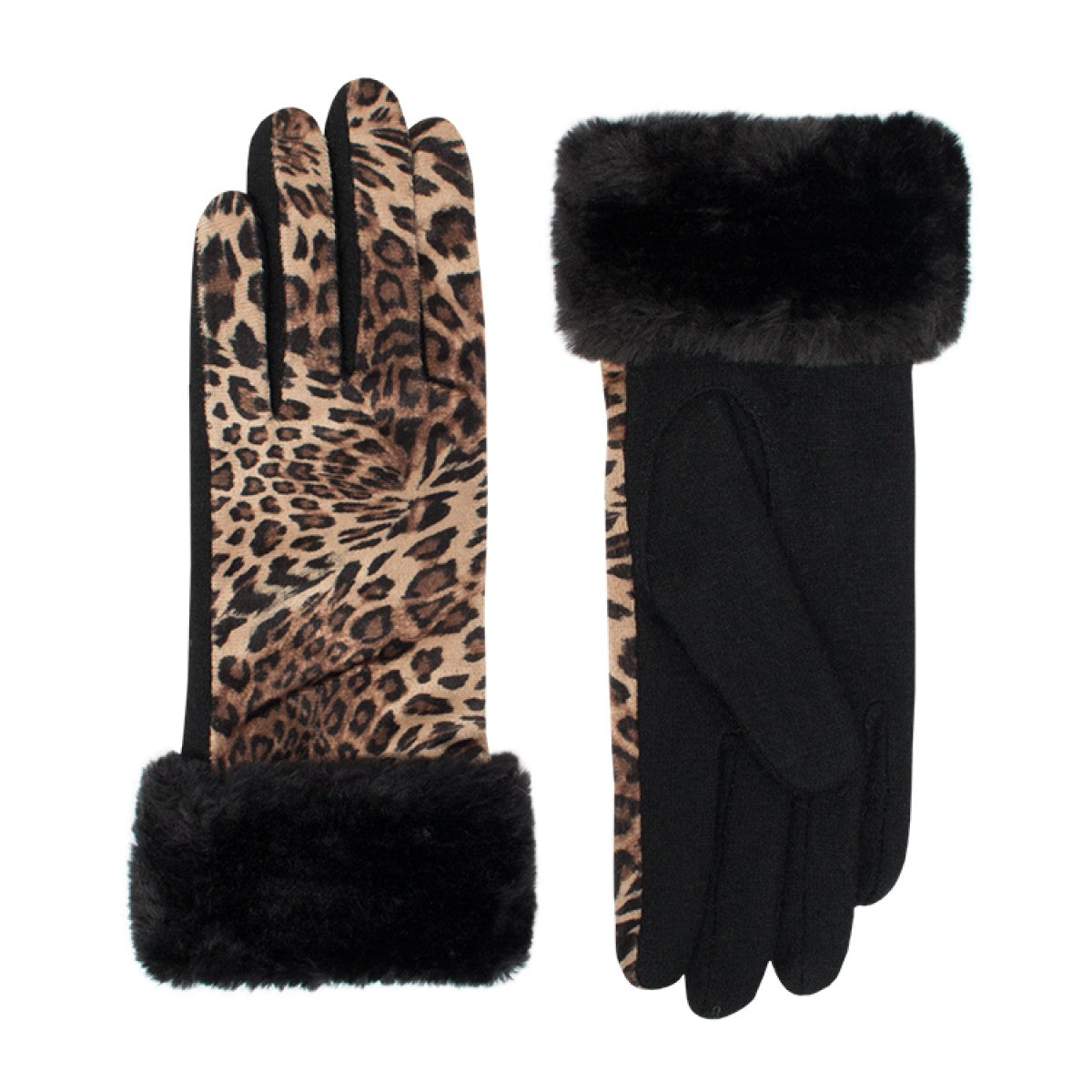 Pia Rossini Zoey Gloves Black/Leopard-Gloves-PANTIESANDPUMPS.COM