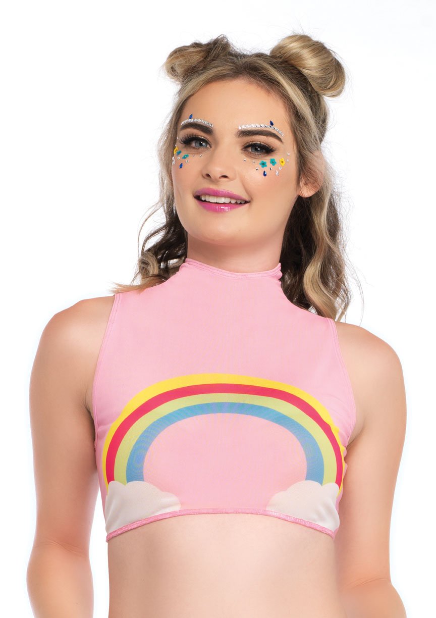 Rainbow High Neck Crop Top-T-Shirts-PANTIESANDPUMPS.COM