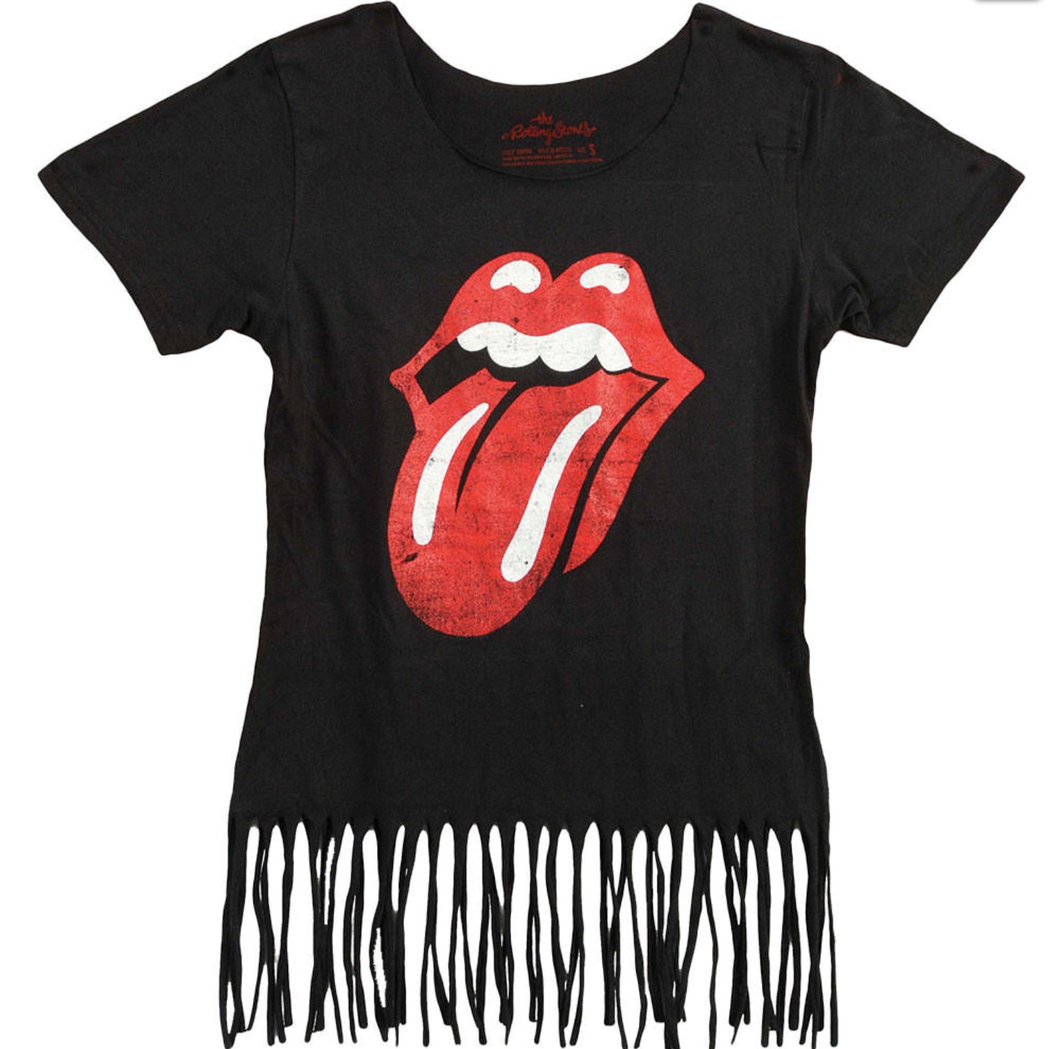 Rolling Stones Tongue Fringe Women’s Cap Sleeve Top-T-Shirts-PANTIESANDPUMPS.COM