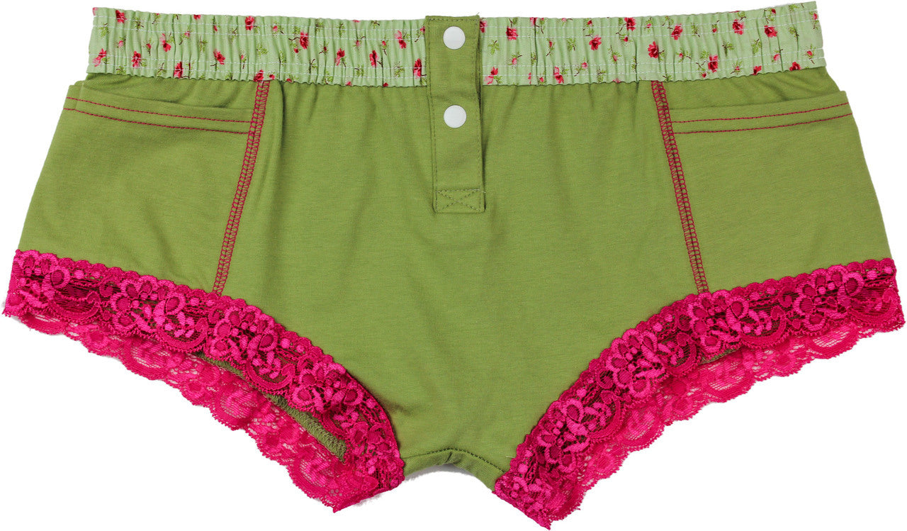 Sage Boxer Brief with Roses Sage Waistband-Lingerie-PANTIESANDPUMPS.COM