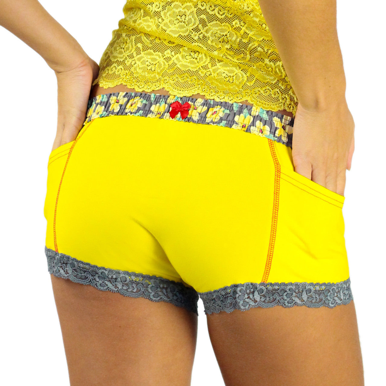 Sunshine Yellow Boxer Briefs Posies-Lingerie-PANTIESANDPUMPS.COM