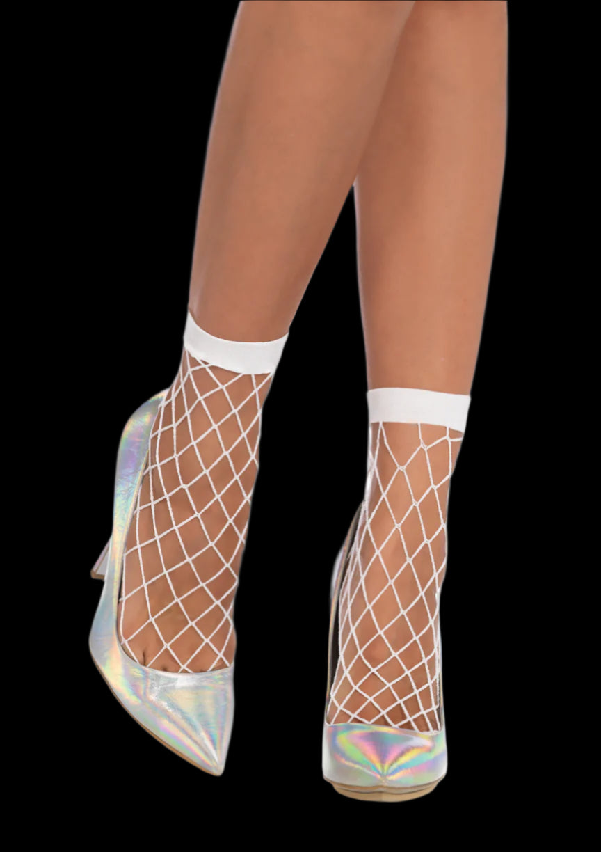 White Diamond Net Anklet-Legwear & Socks-PANTIESANDPUMPS.COM