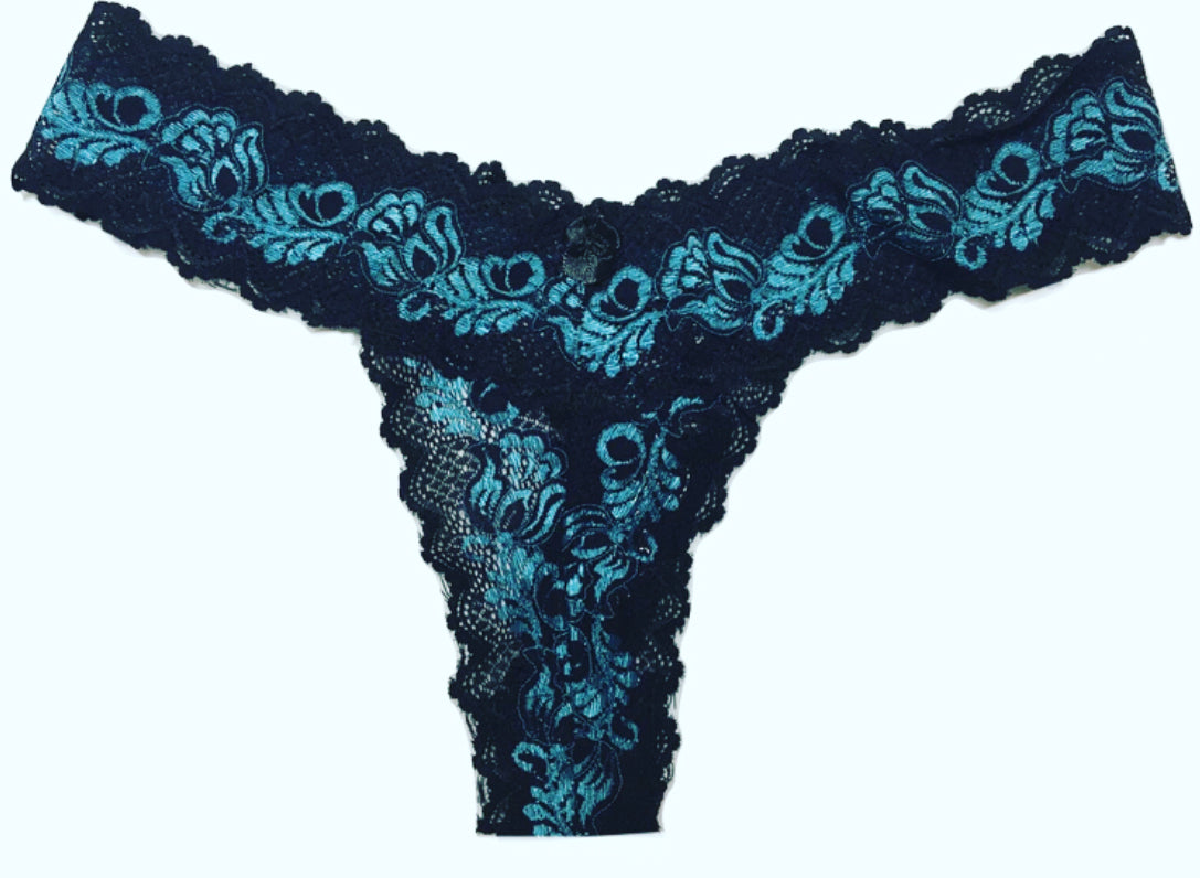 Women’s Blk/Blu Sexy Thong-Lingerie-PANTIESANDPUMPS.COM