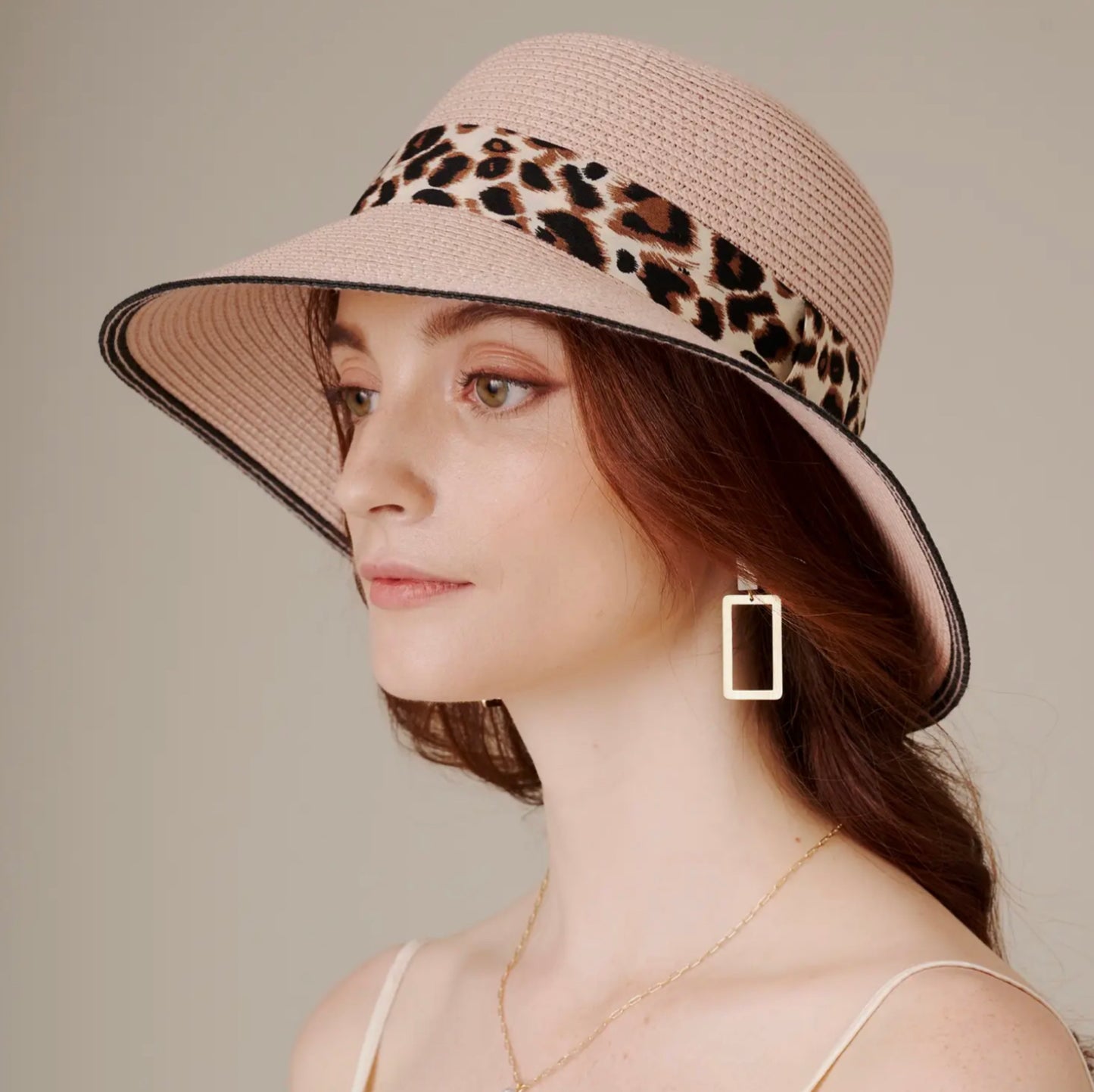 Leopard Strap Straw Bowler Hat