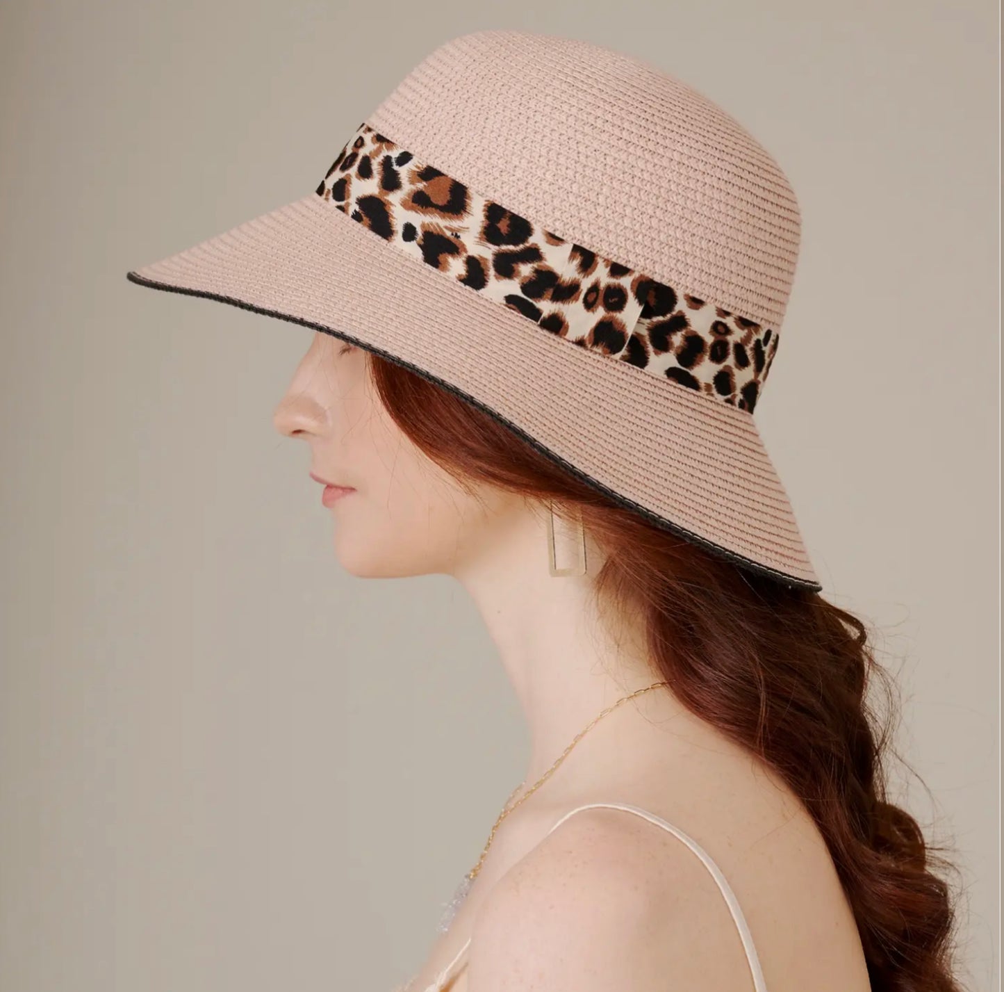 Leopard Strap Straw Bowler Hat