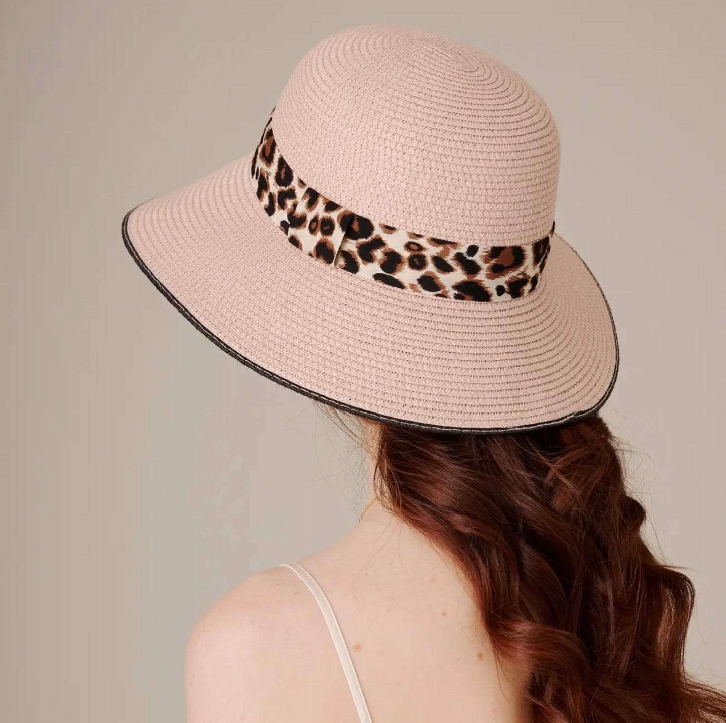 Leopard Strap Straw Bowler Hat