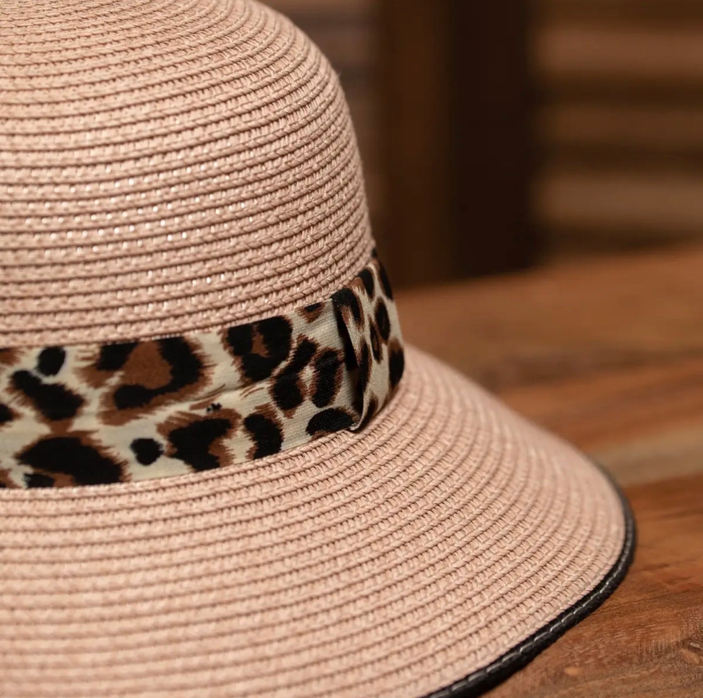 Leopard Strap Straw Bowler Hat