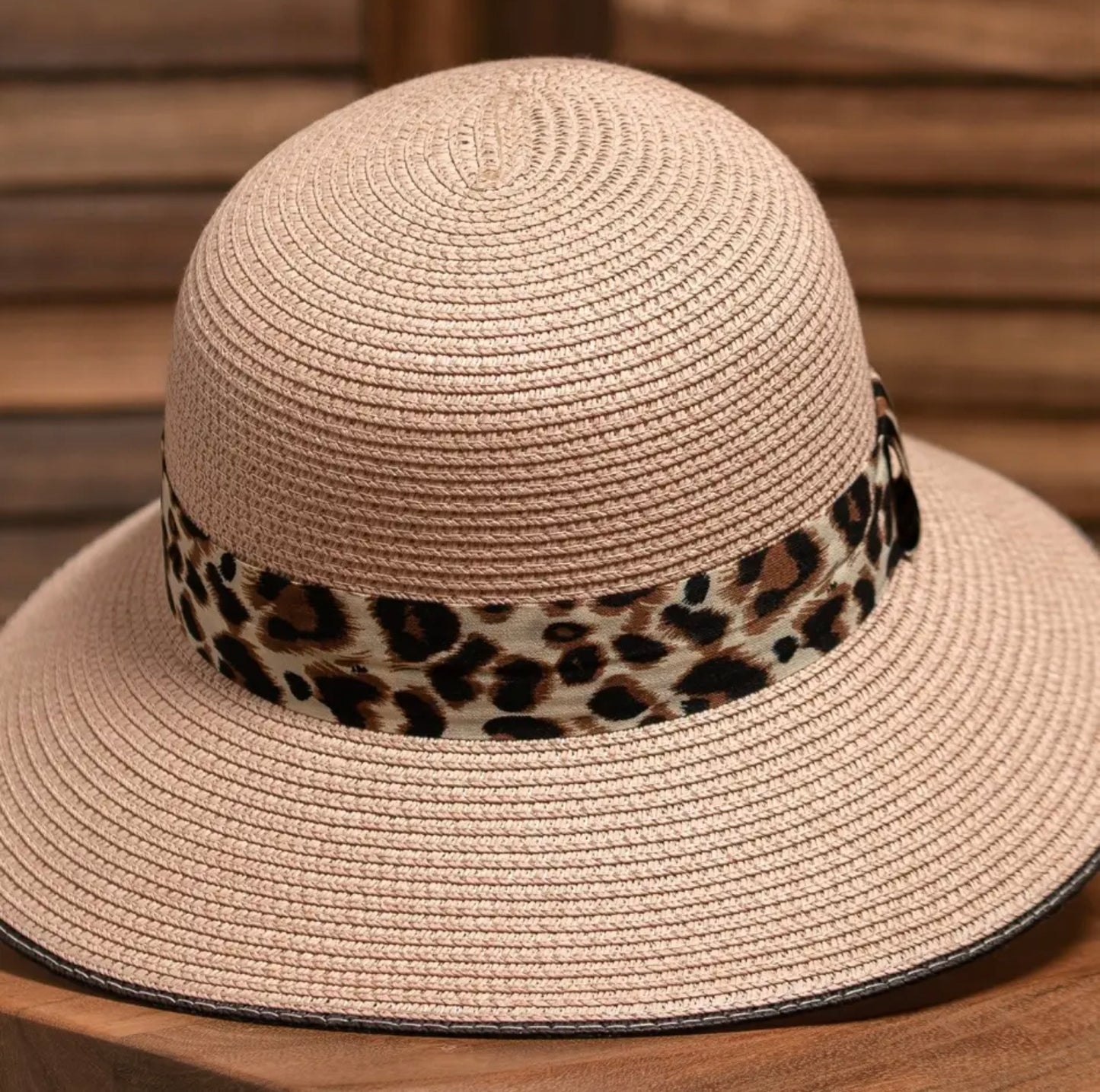 Leopard Strap Straw Bowler Hat