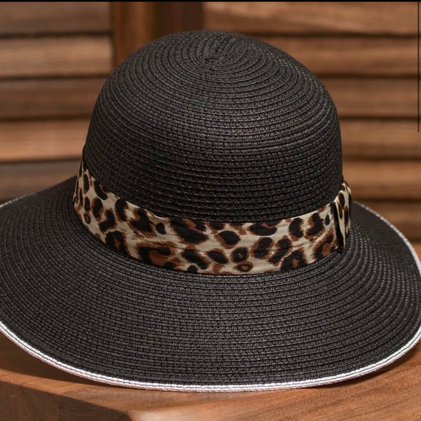 Leopard Strap Straw Bowler Hat