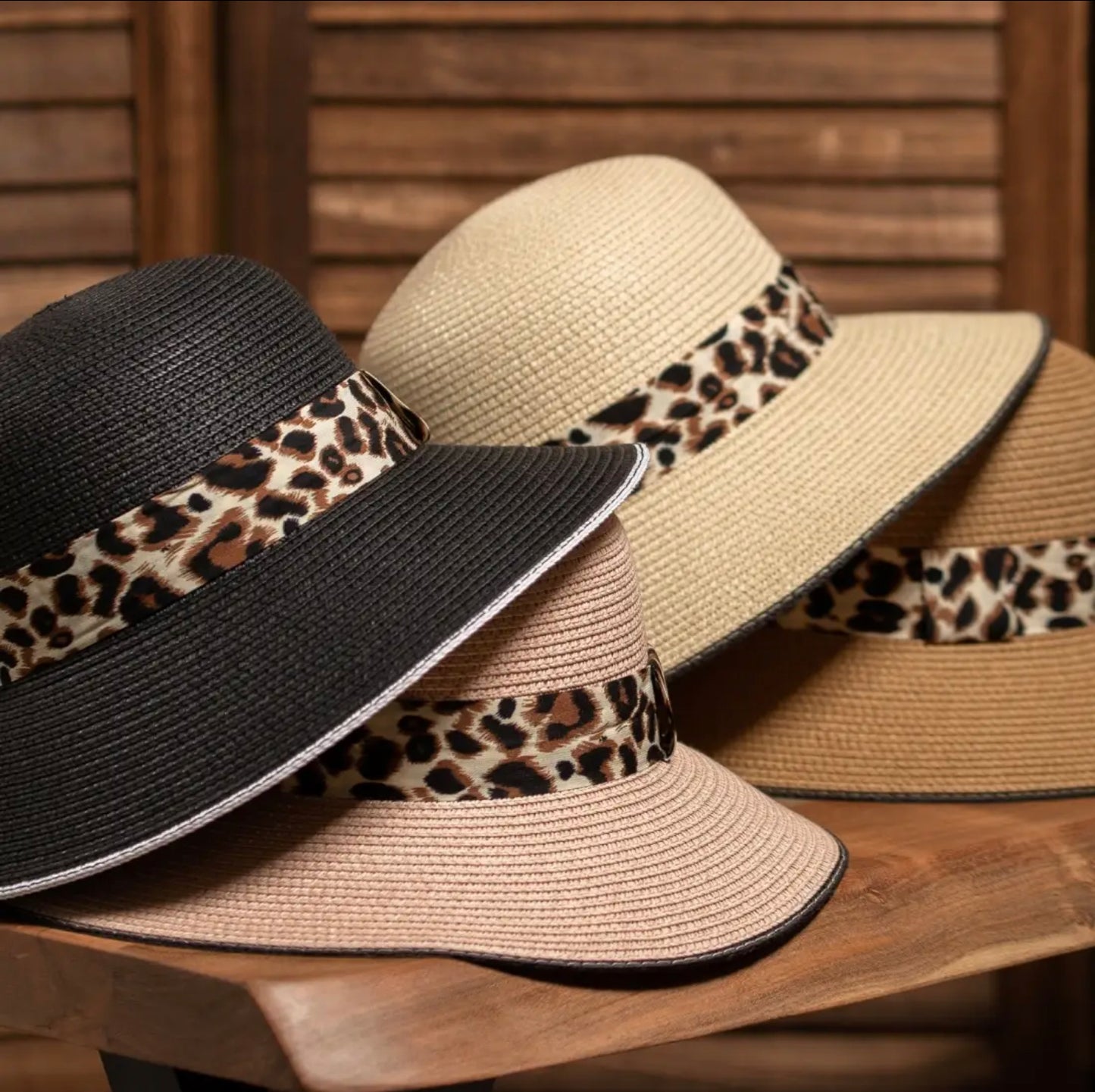 Leopard Strap Straw Bowler Hat