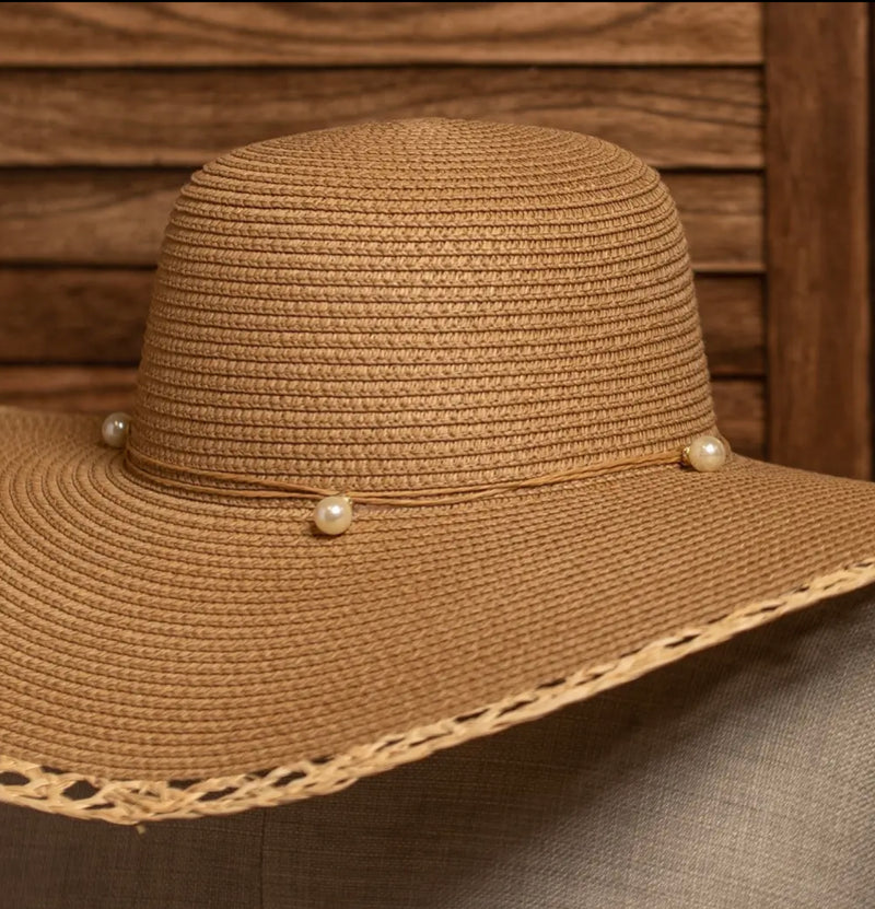 Floppy Straw Sun Hat With Pearl