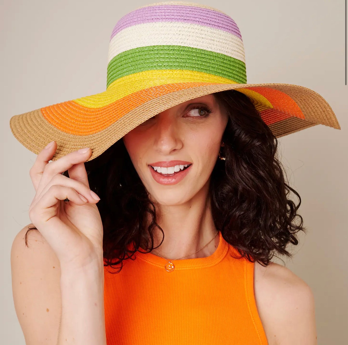 Stripe Straw Floppy Sun Hat