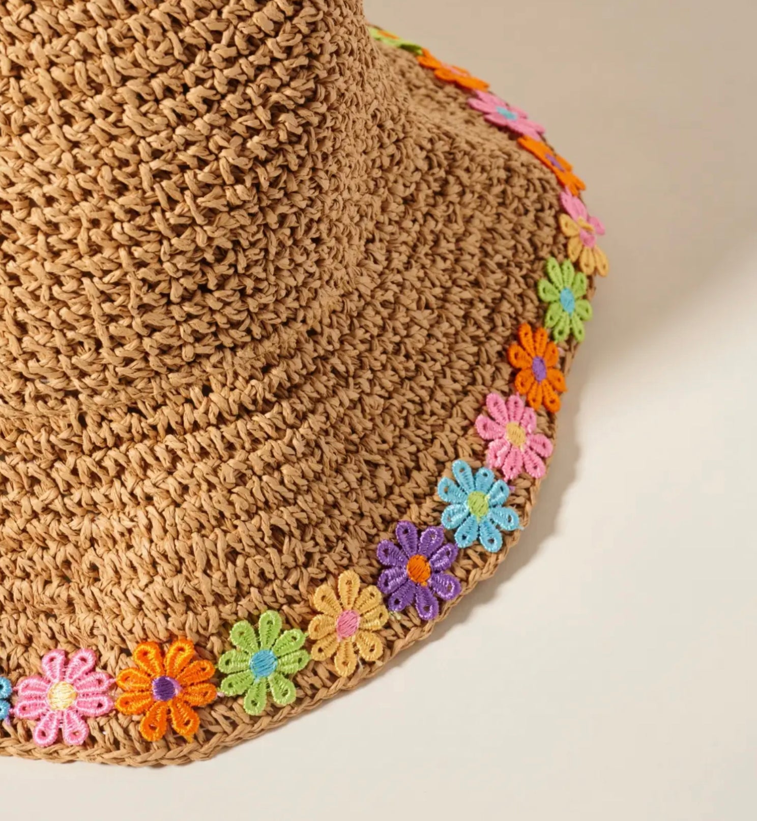 Floral Straw Bucket Hat-Hats-PANTIESANDPUMPS.COM