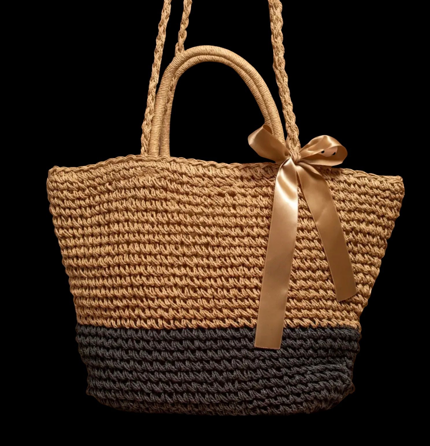 Straw Ribbon Tote Bag-Bags-PANTIESANDPUMPS.COM