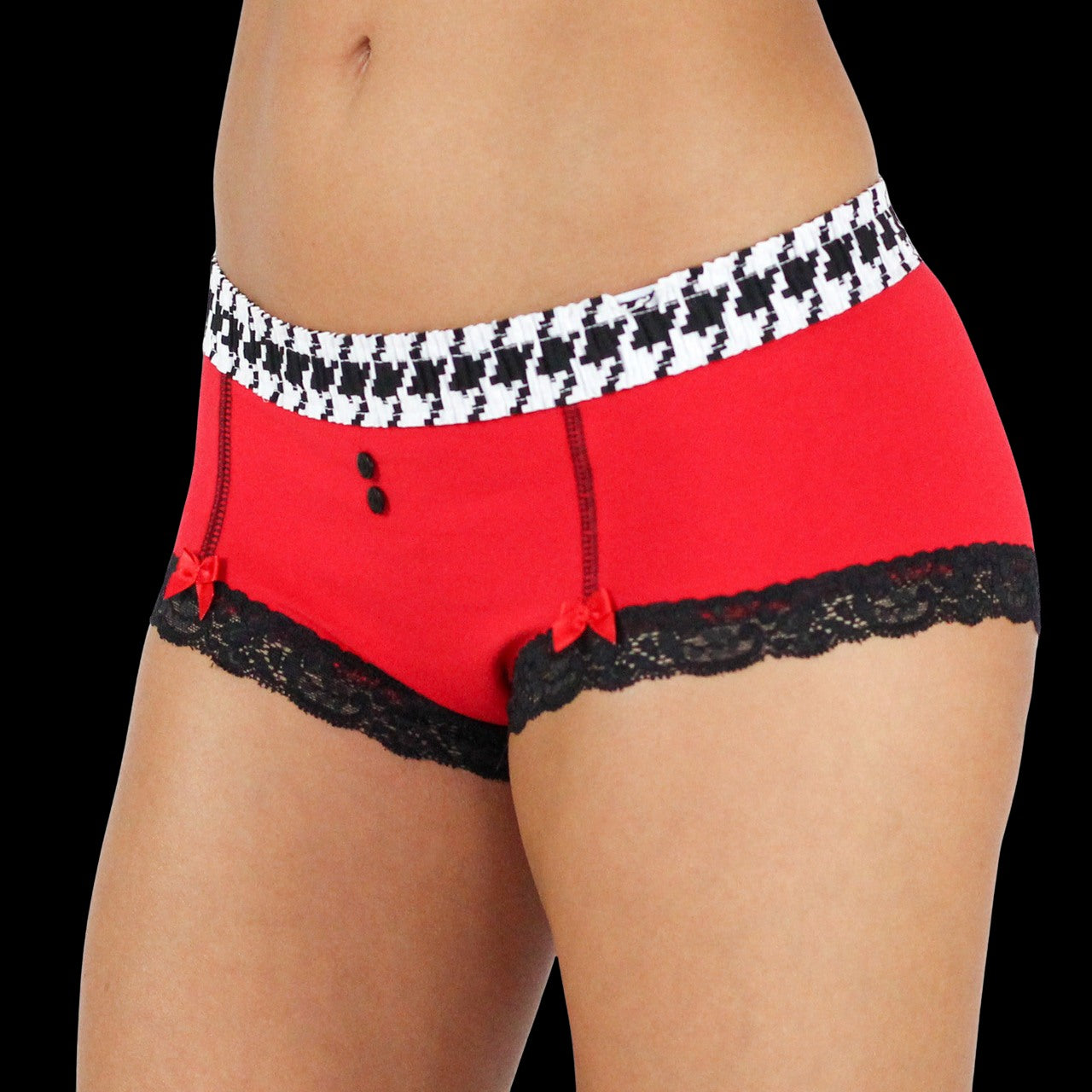 Red Boyshorts Houndstooth Band-Lingerie-PANTIESANDPUMPS.COM