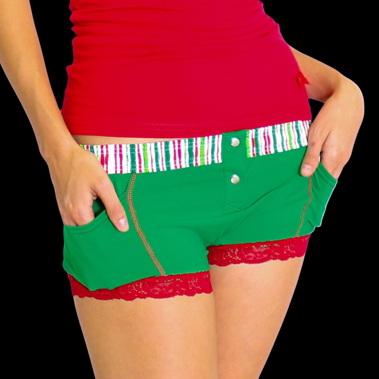 Kelly Green Boxer Brief Christmas Stripe-Lingerie-PANTIESANDPUMPS.COM