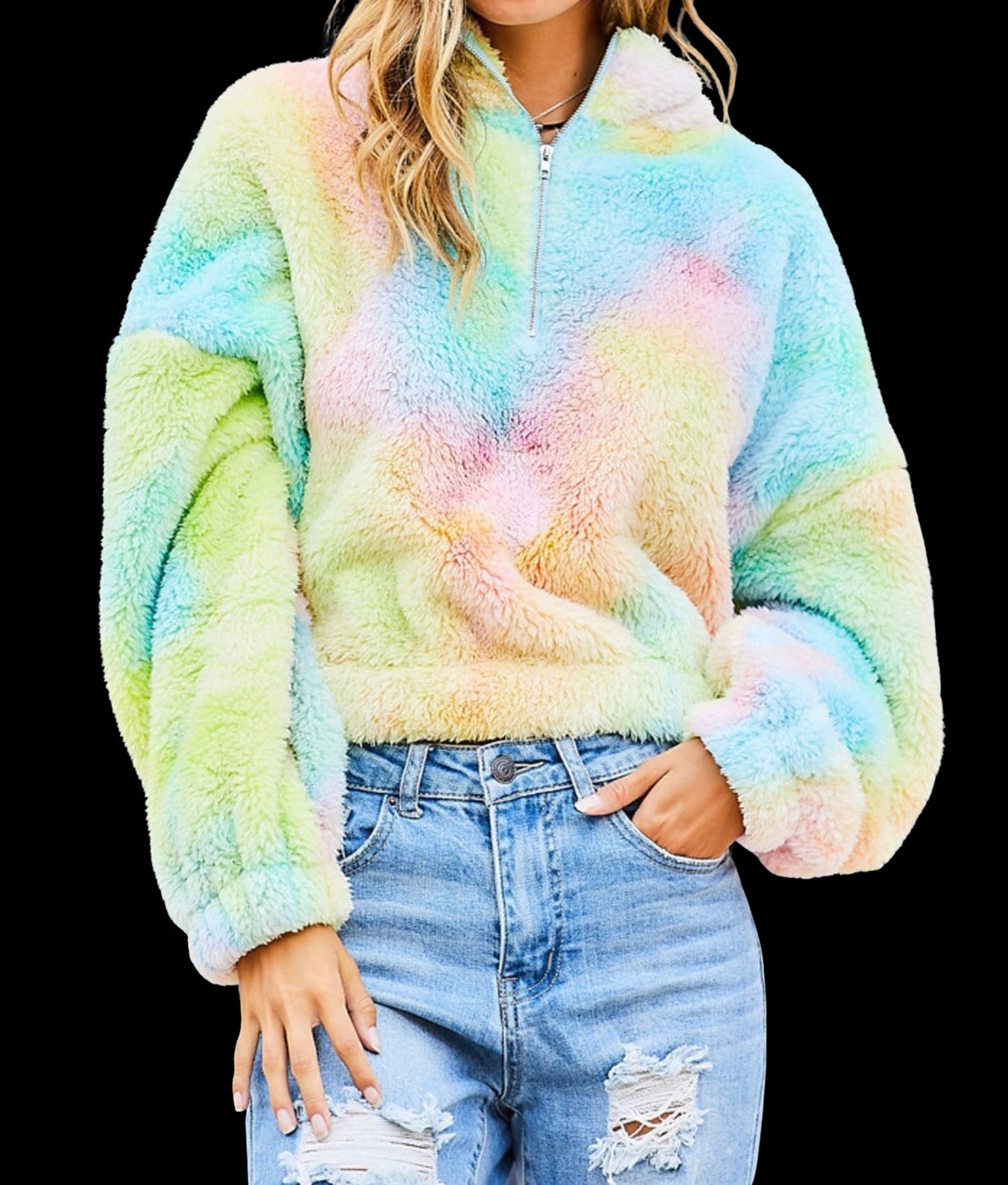 Fuzzy Half Zip Pullover Jacket-Coats & Jackets-PANTIESANDPUMPS.COM