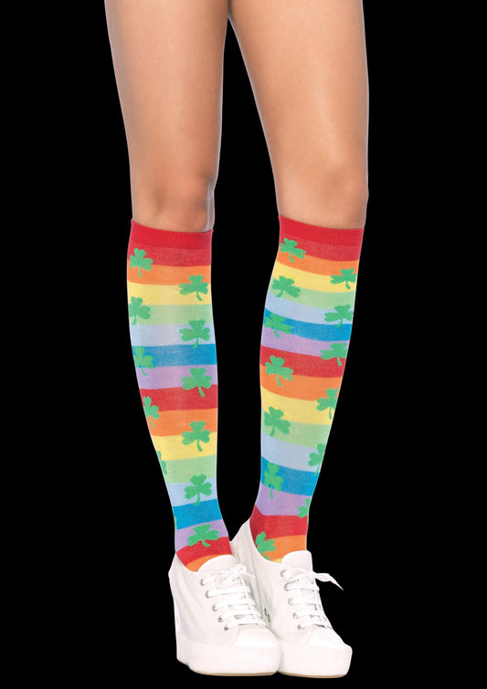 Knee High Rainbow Clover Socks-Legwear & Socks-PANTIESANDPUMPS.COM