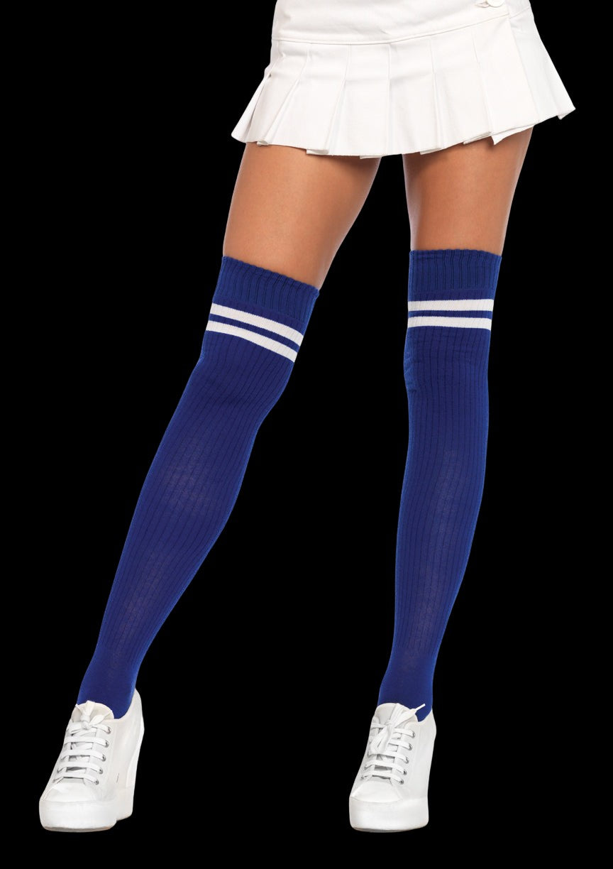 Athletic Thigh High Socks Two Stripes-Legwear & Socks-PANTIESANDPUMPS.COM
