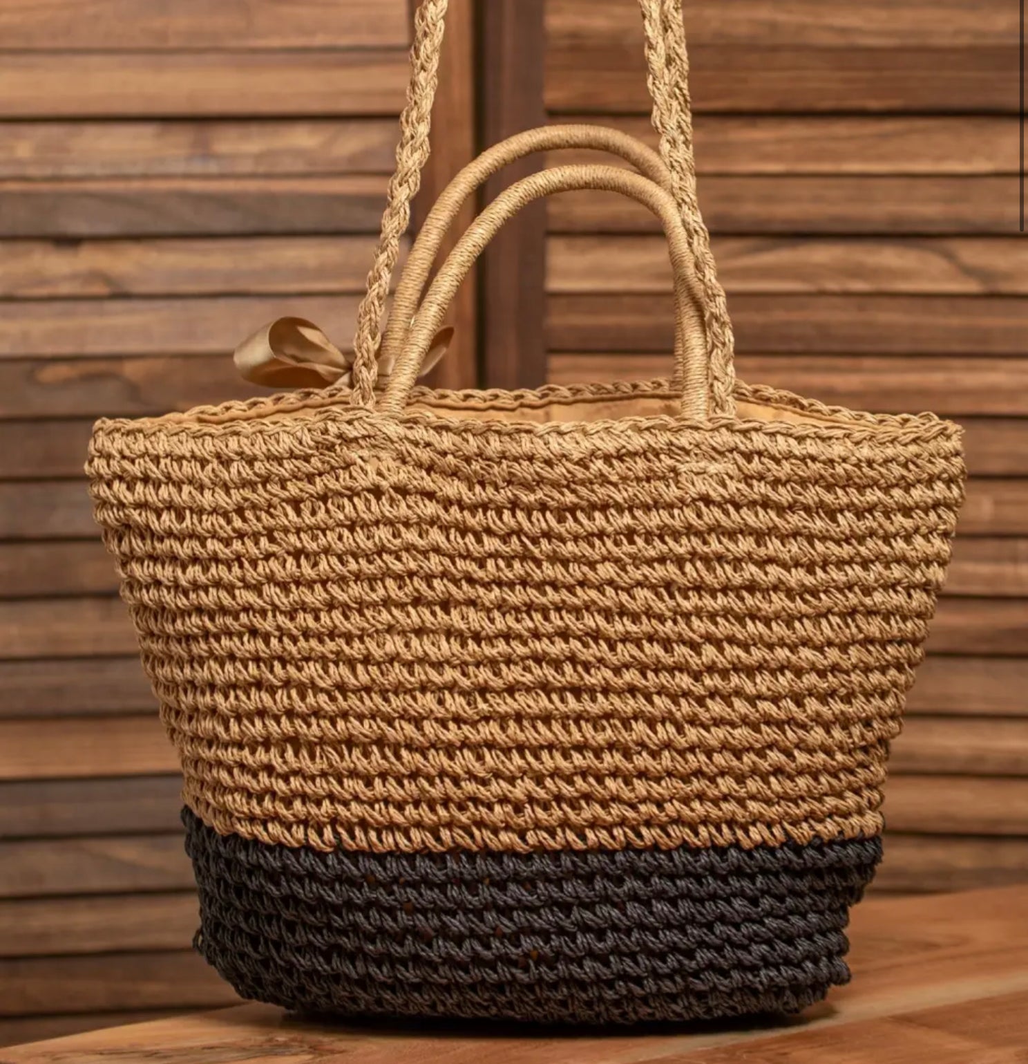 Straw Ribbon Tote Bag-Bags-PANTIESANDPUMPS.COM