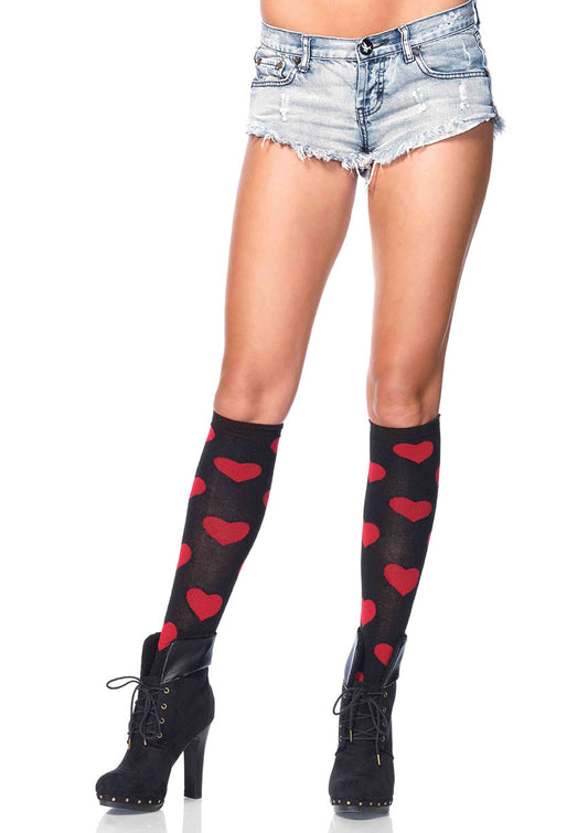 Love Sick heart knee highs O/S BLACK/RED