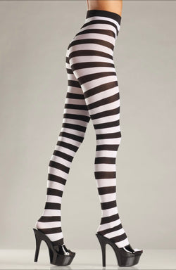 Blk/White wide striped pantyhose