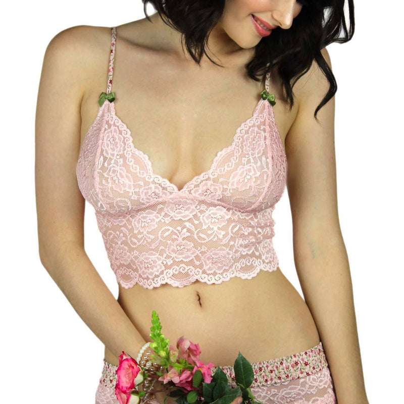 Pink Lace Bralette Cami Pink Posies Straps
