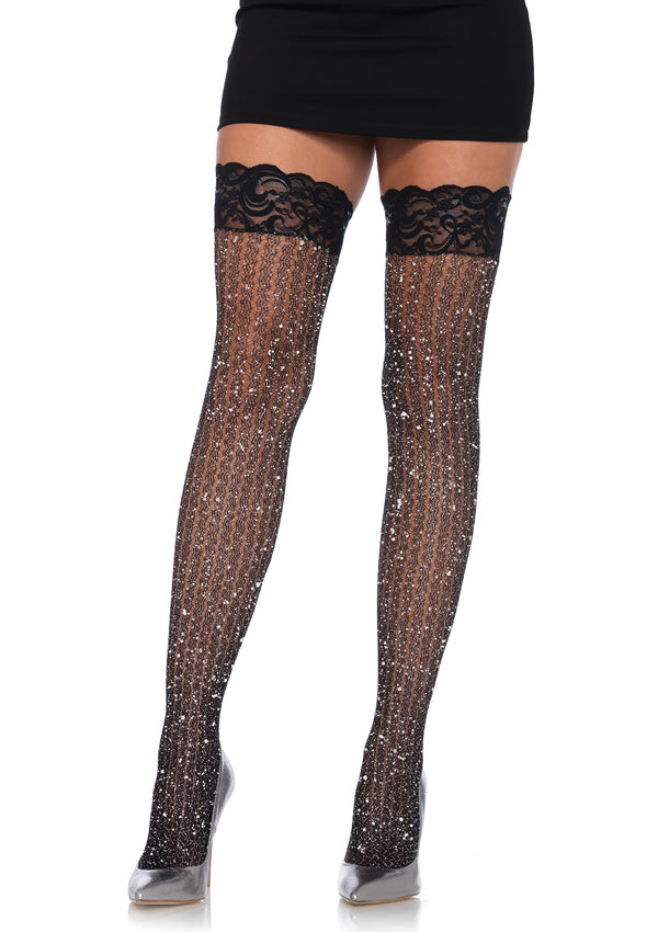 Lace Top Cable Net Thigh Highs