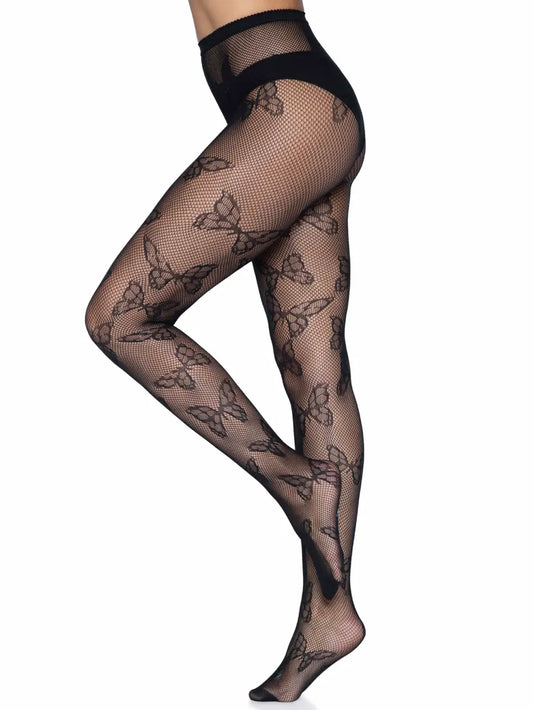 Black Butterfly Sheer Net Tights