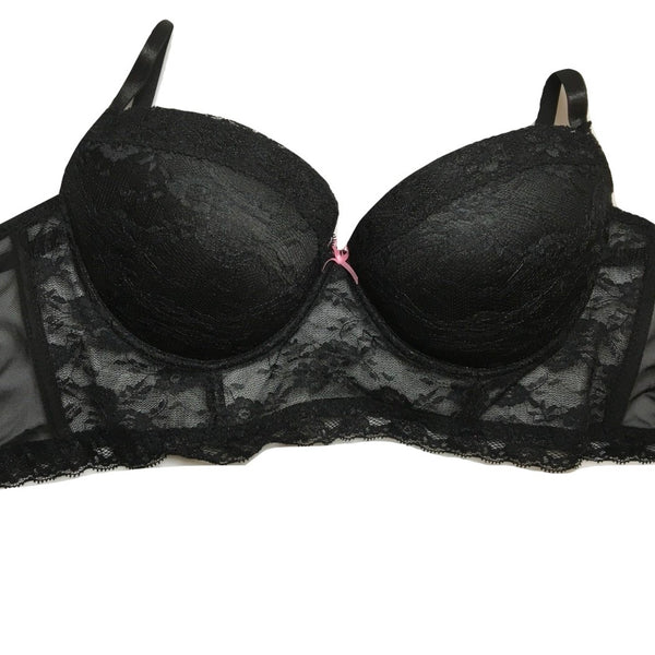 Yours Curve Plus Black Ribbon Pink Black Lace Slot Padded Bra Size 40D 40 D