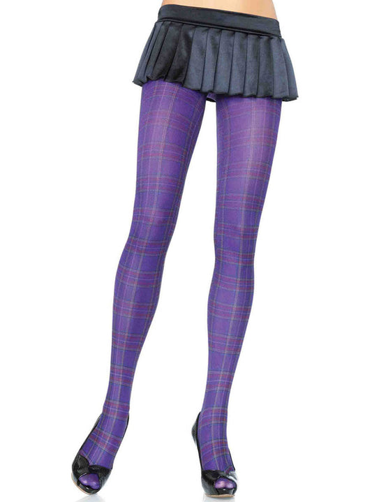 Opaque Paper Print Plaid Tights