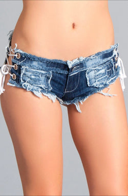 SEXY CUT OFF LOW WAIST DENIM JEANS SHORTS 60% COTTON 30% POLYESTER 10% SPANDEX HAND WASH ONLY COLOR: BLU