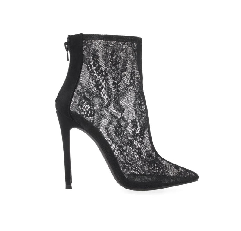Black Lace Textile Heels