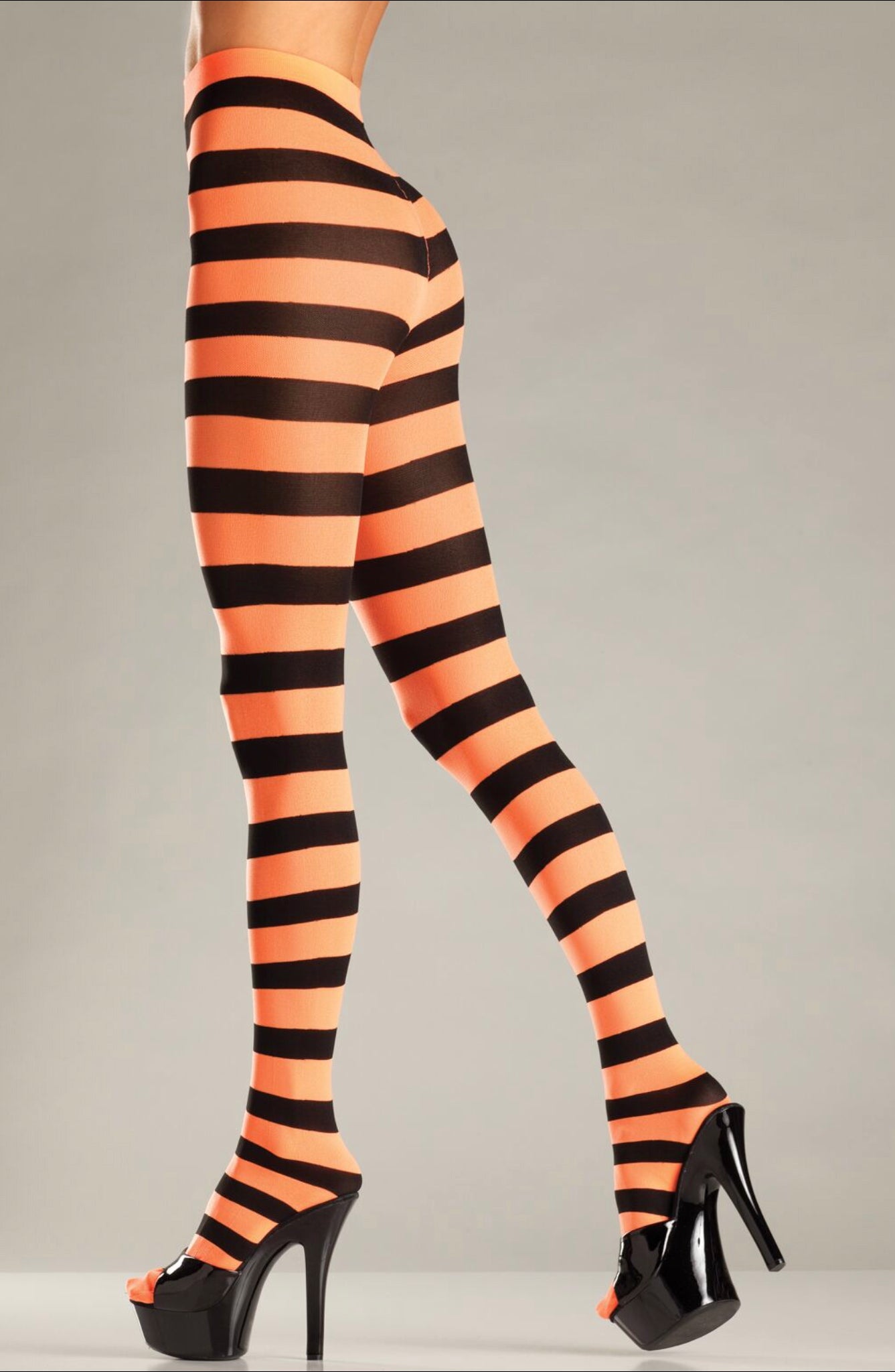 BLK/ORANGE WIDE STRIPED PANTYHOSE