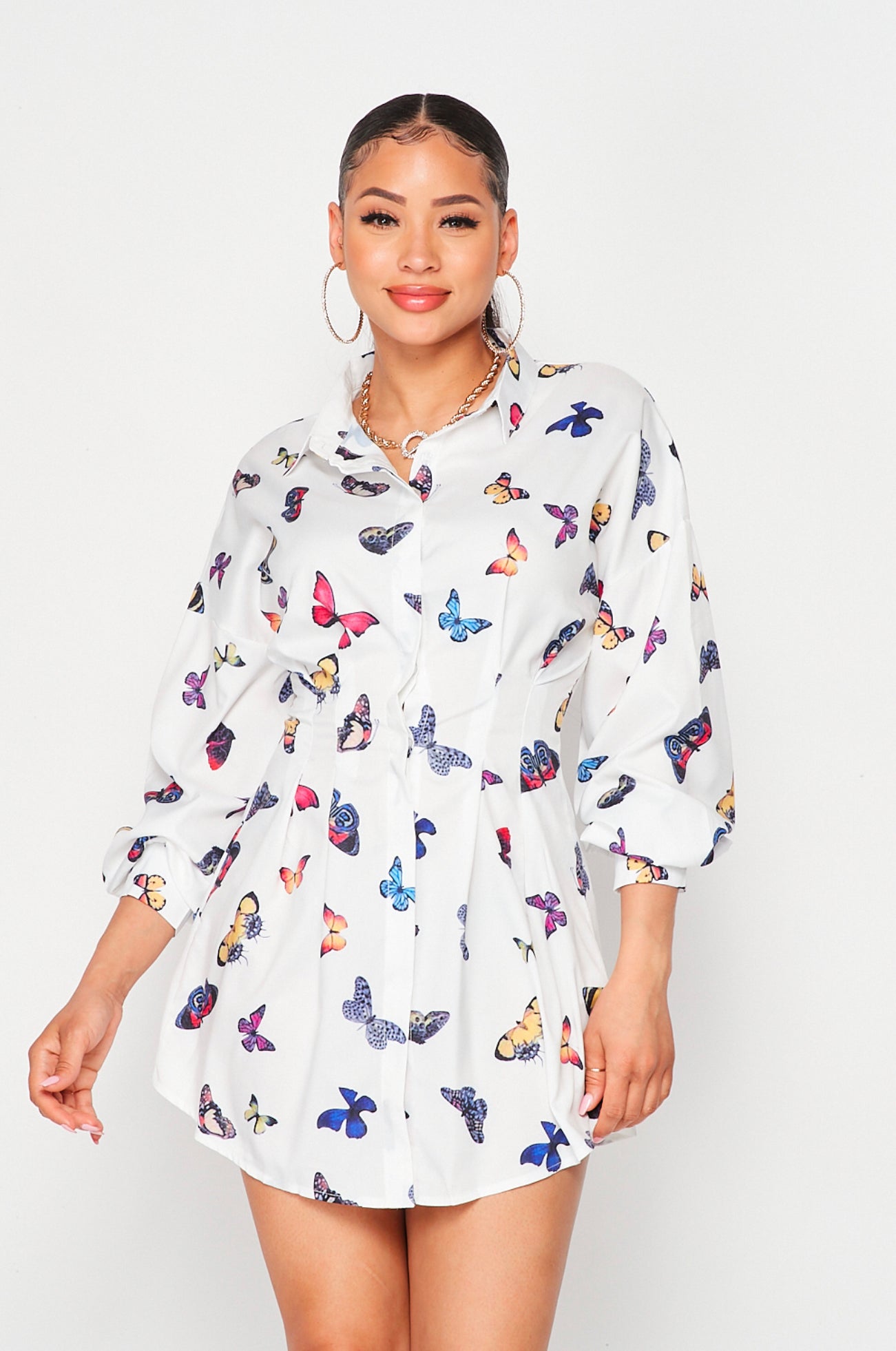 Butterfly Print Shirt Dress