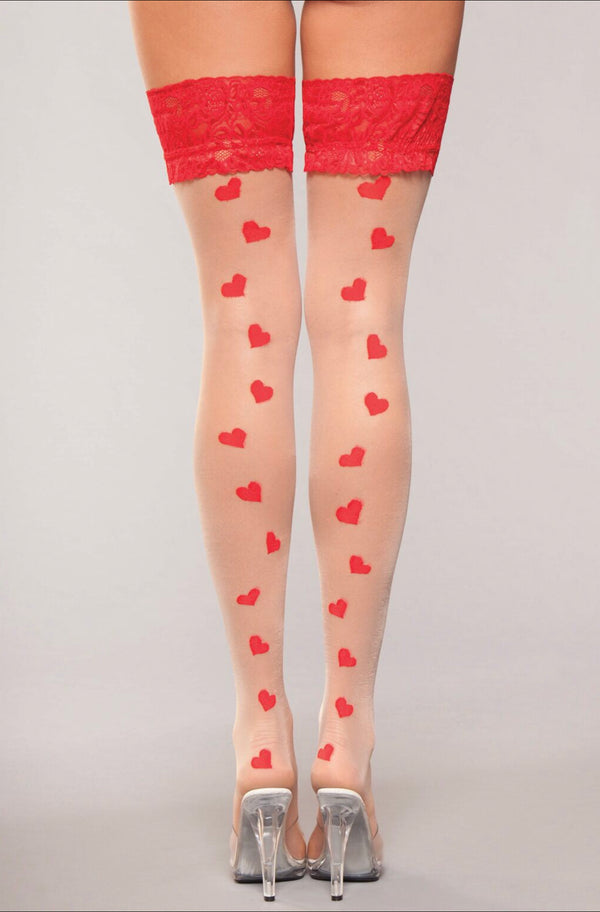 Lace Top Heart Hold Ups.