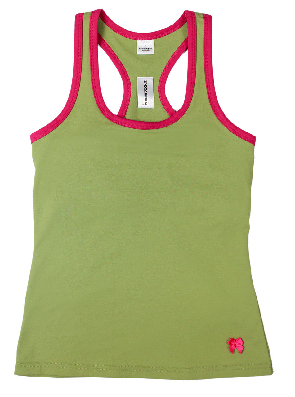 Sage Racerback Tank Top Fuchsia Trim