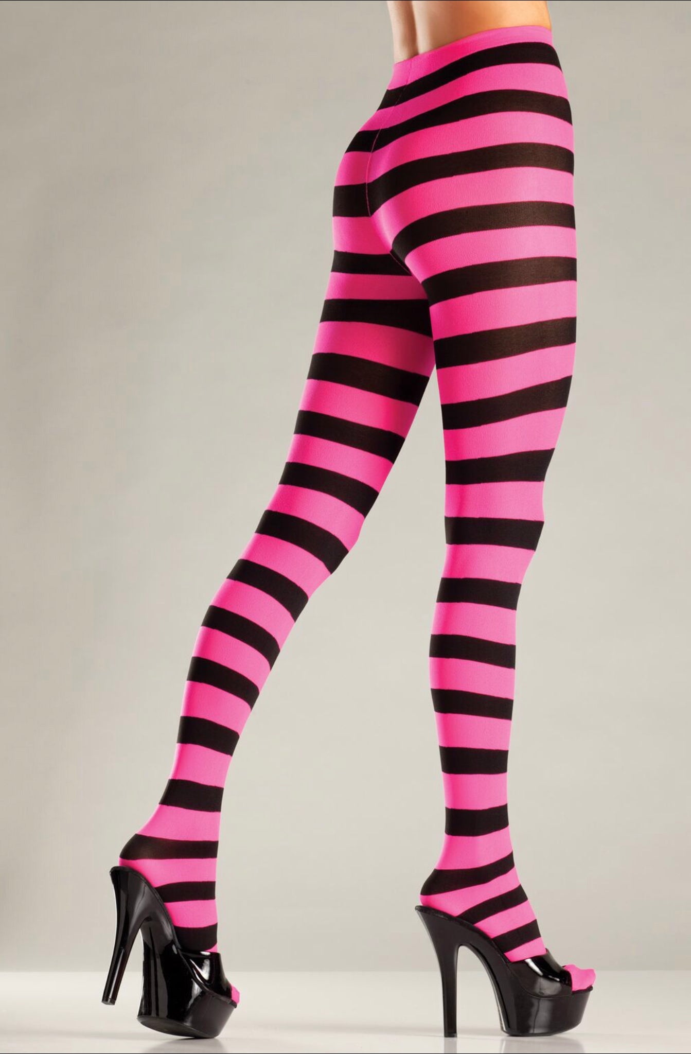 BLK/NEON PNK WIDE STRIPED PANTYHOSE