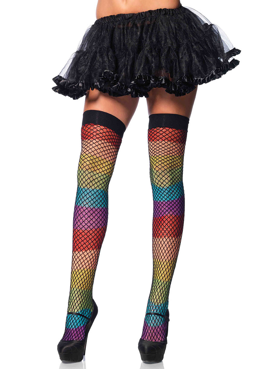 Thigh High Rainbow Fishnet Overlay