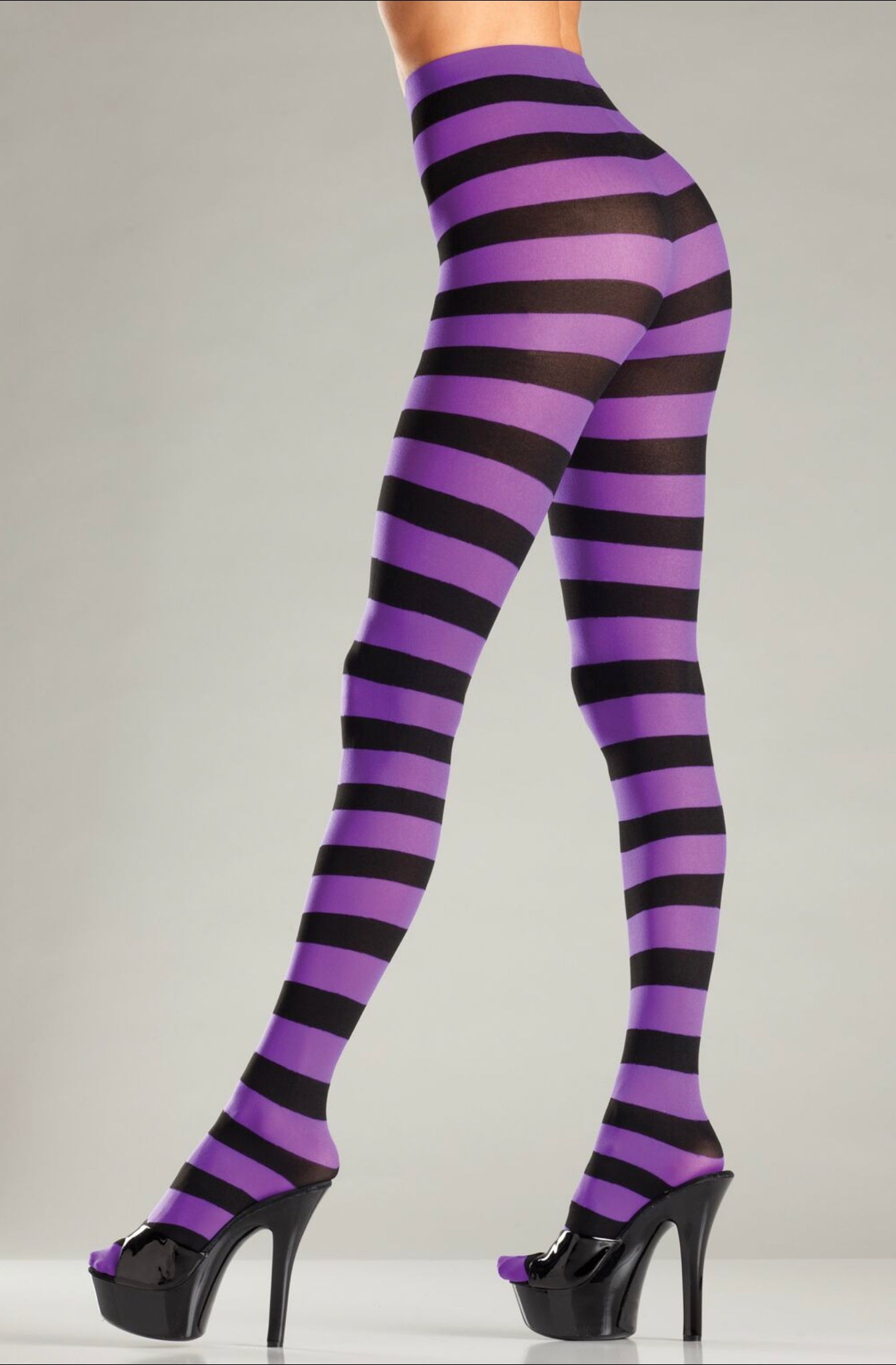 Blk/PURPLE WIDE STRIPED PANTYHOSE