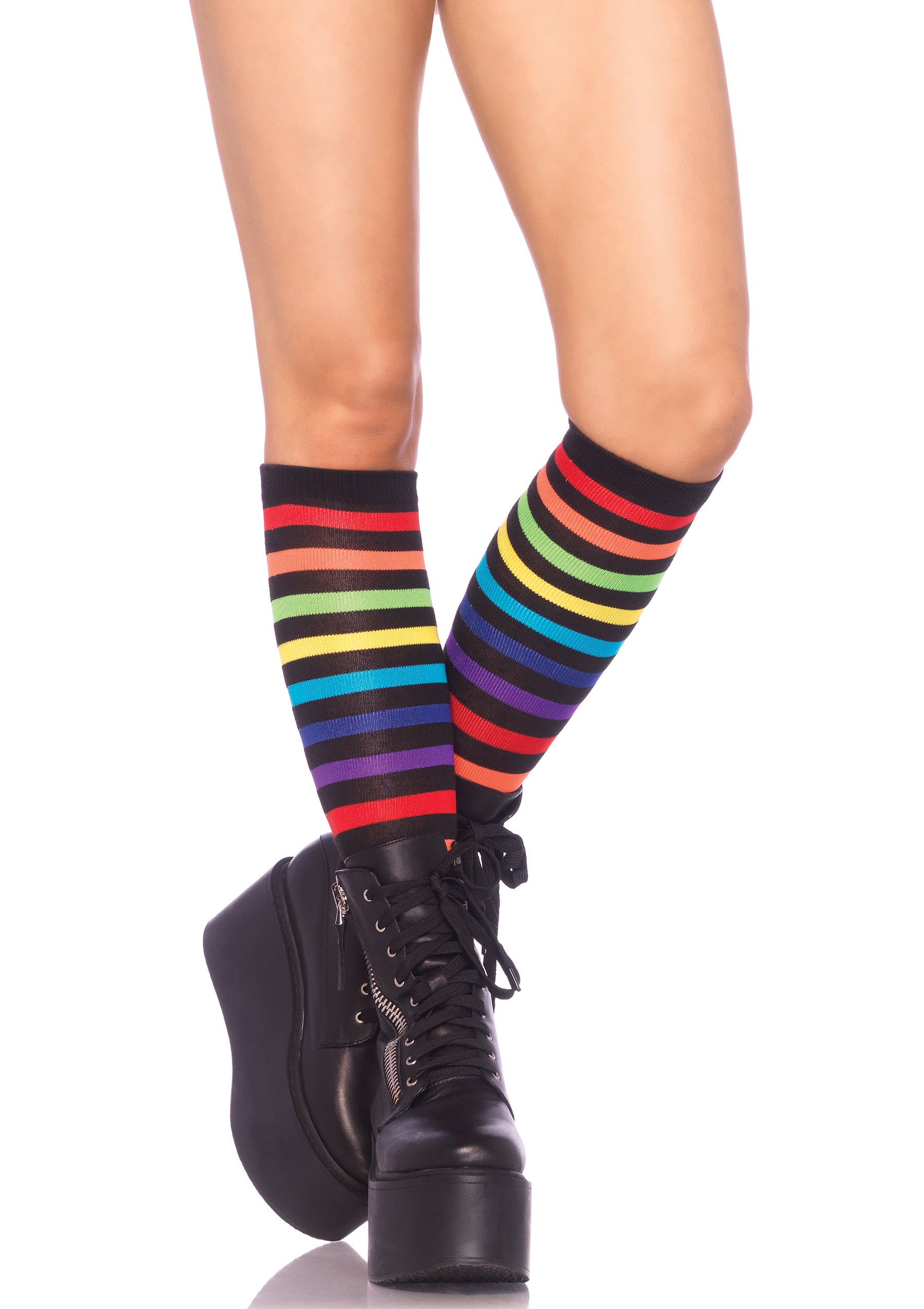 BLK RAINBOW STRIPE KNEE HIGHS